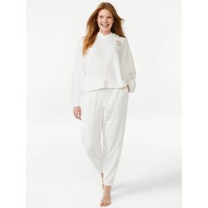 Women's Plush Cable Long Sleeve Hooded Top and Pants Pajama Set, 2-Piece,